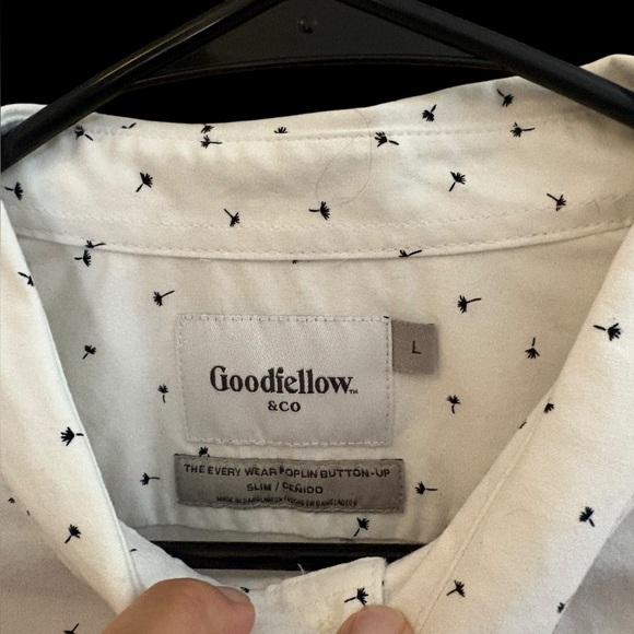 Men Goodfellow & Co Black & White Dandelion Seed Long Sleeve Button-Down Size L - Picture 2 of 8